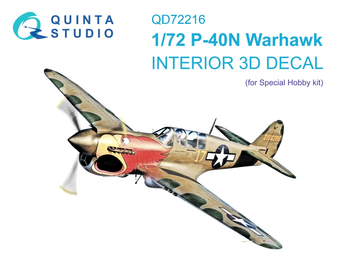 Quinta Studio QD72216 P-40N Warhawk 3D-Printed &amp;amp; coloured Interior on decal paper (Special Hobby) 1/72