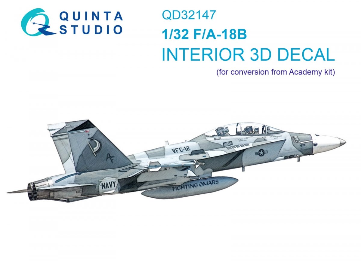 Quinta Studio QD32147 F/A-18B 3D-Printed &amp;amp; coloured Interior on decal paper (Academy) 1/32