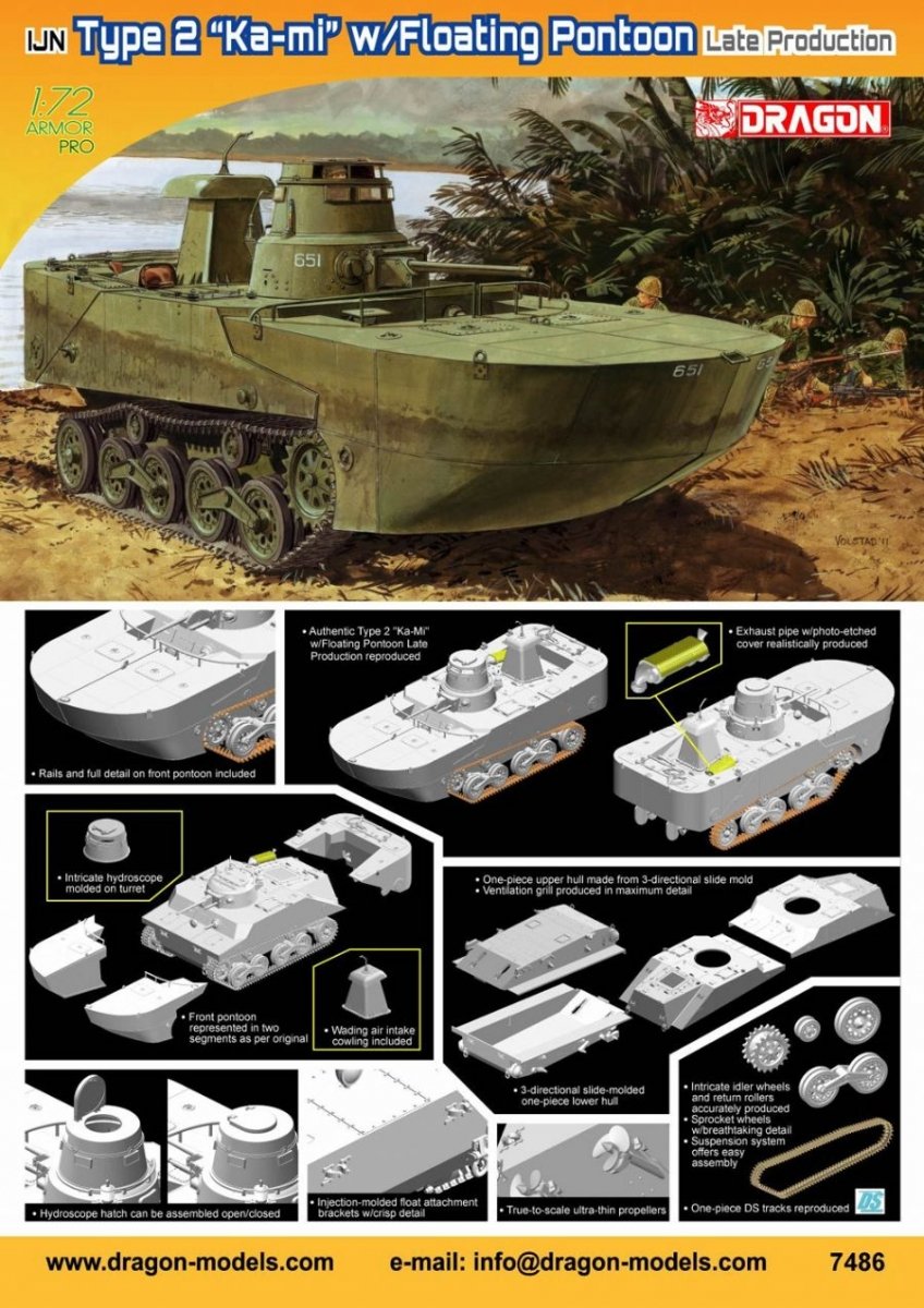 Dragon 7486 IJN Type 2 Amphibious Tank (Ka-Mi) w/Floating Pontoons 1/72 – imagen 2