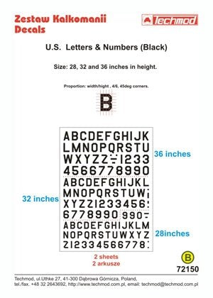 Techmod 72150 - US Letters &amp;amp; Numbers (Black) 1/72