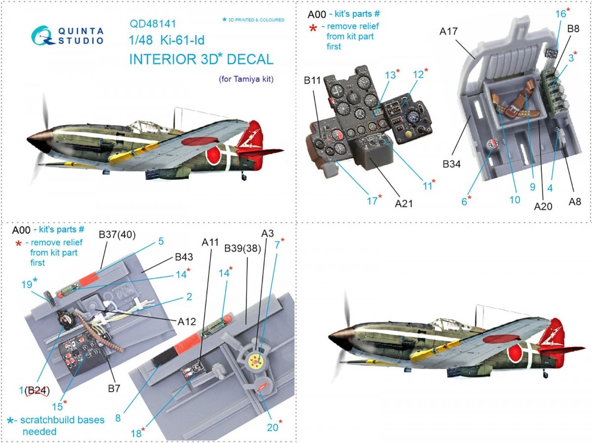 Quinta Studio QD48141 Ki-61-Id 3D-Printed &amp;amp; coloured Interior on decal paper (Tamiya) 1/48 – imagen 10