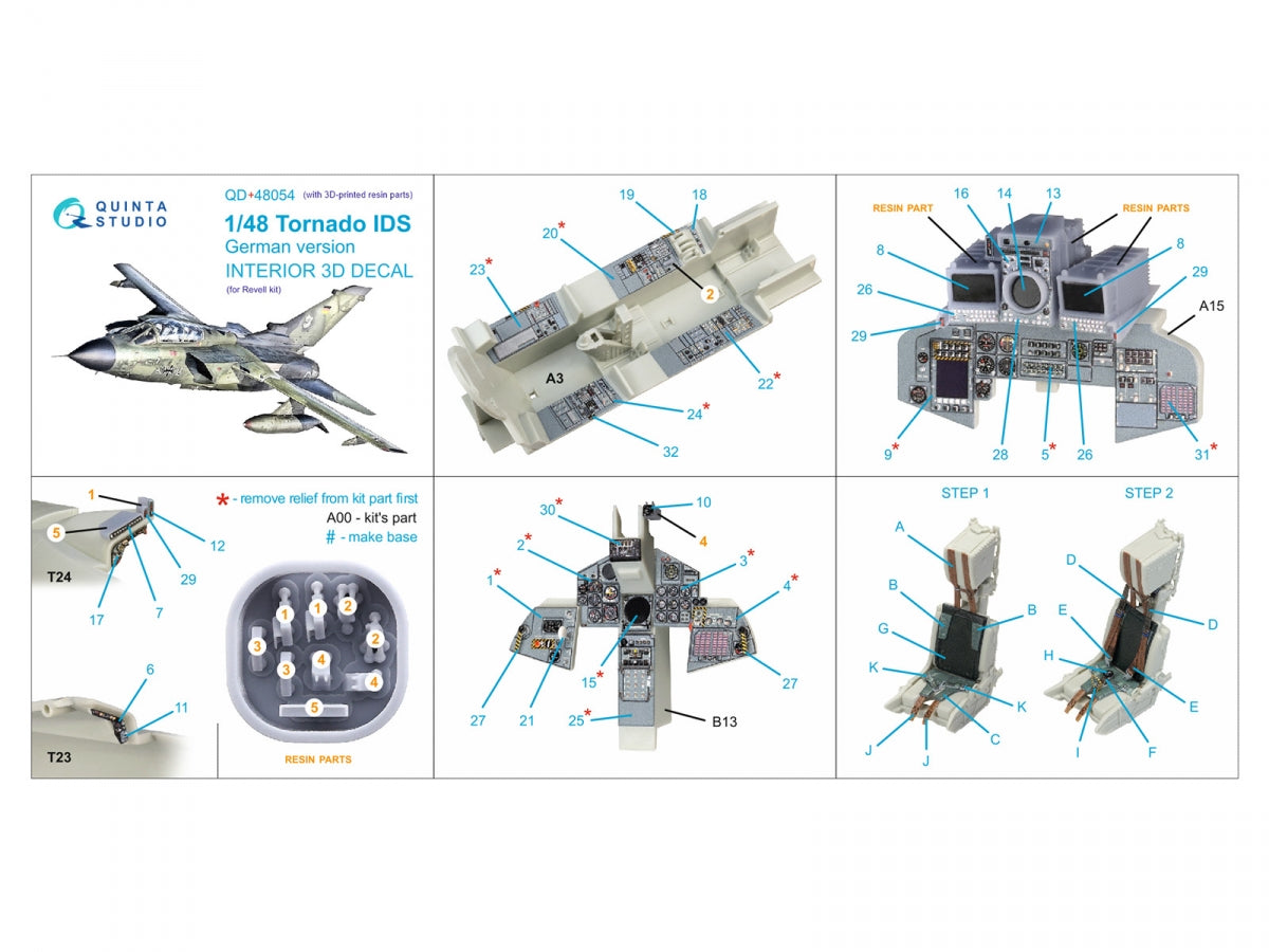 Quinta Studio QD+48054 Tornado IDS German 3D-Printed &amp;amp; coloured Interior on decal paper (Revell) (with 3D-printed resin parts) 1/48 – Bild 2