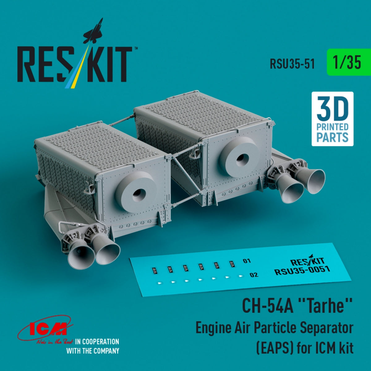 RESKIT RSU35-0051 CH-54A &amp;quot;Tarhe&amp;quot; Engine Air Particle Separator (EAPS) for ICM kit (3D Printed) 1/35 – imagen 2
