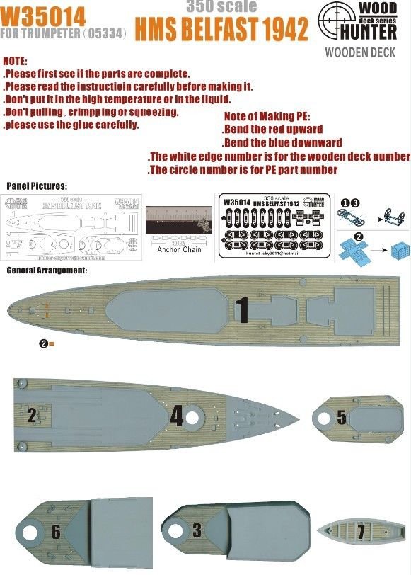 Wood Hunter W35014 Wood Deck HMS Belfast 1942 for Trumpeter 1/350