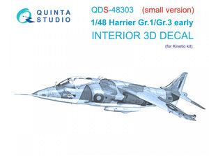 Quinta Studio QDS-48303 Harrier Gr.1/Gr.3 Early 3D-Printed &amp;amp; coloured Interior on decal paper (Kinetic) (Small version) 1/48