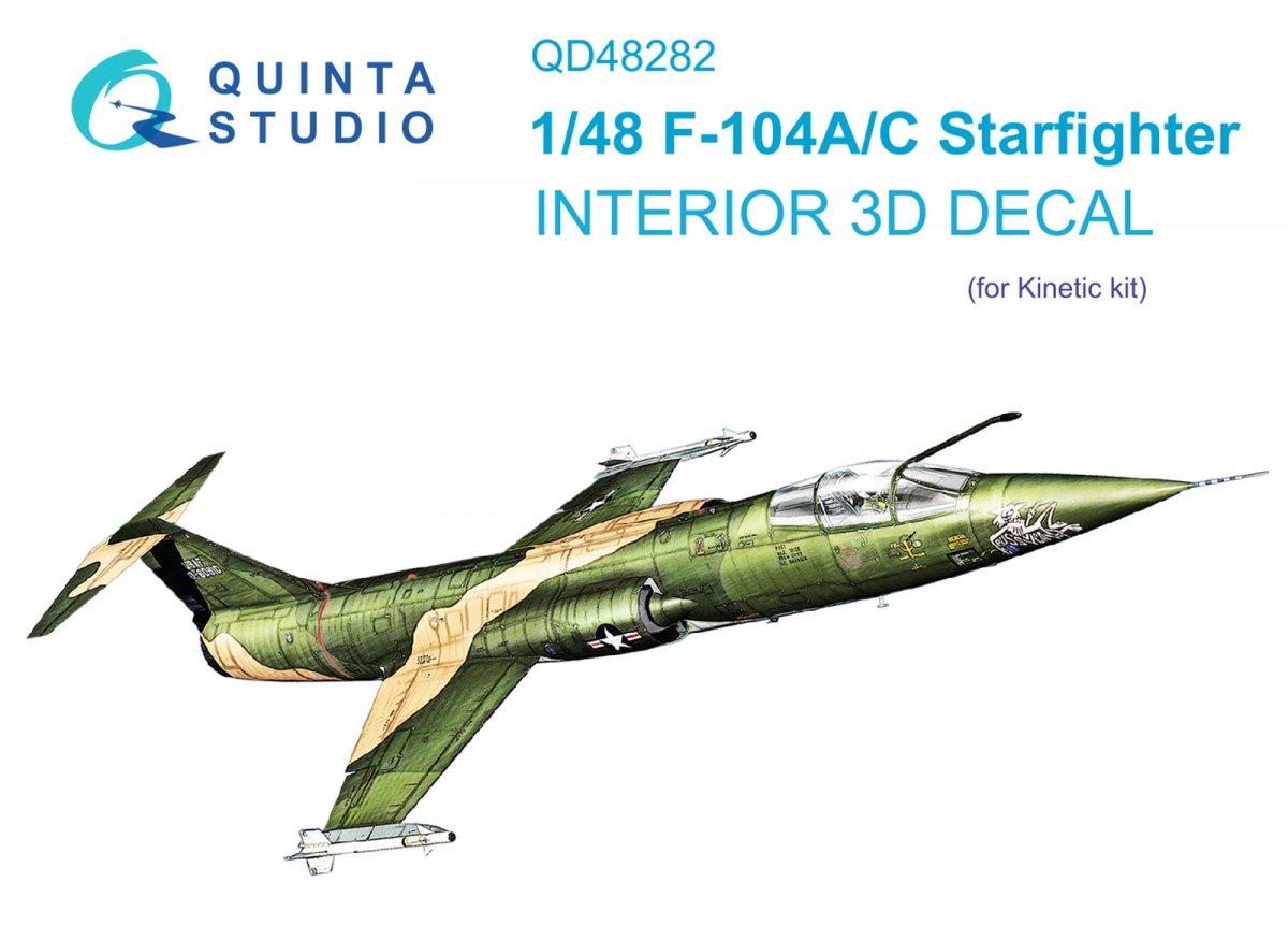 Intérieur imprimé en 3D et coloré sur papier décalcomanie Quinta Studio QD48282 F-104A/C (Kinetic) 1/48