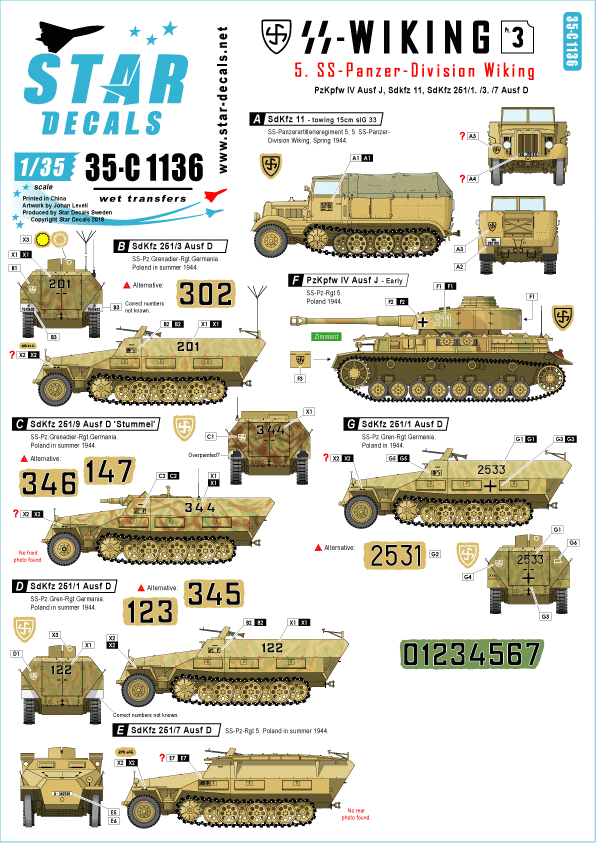 Star Decals 35-C1136 SS-Viking n° 3 1/35