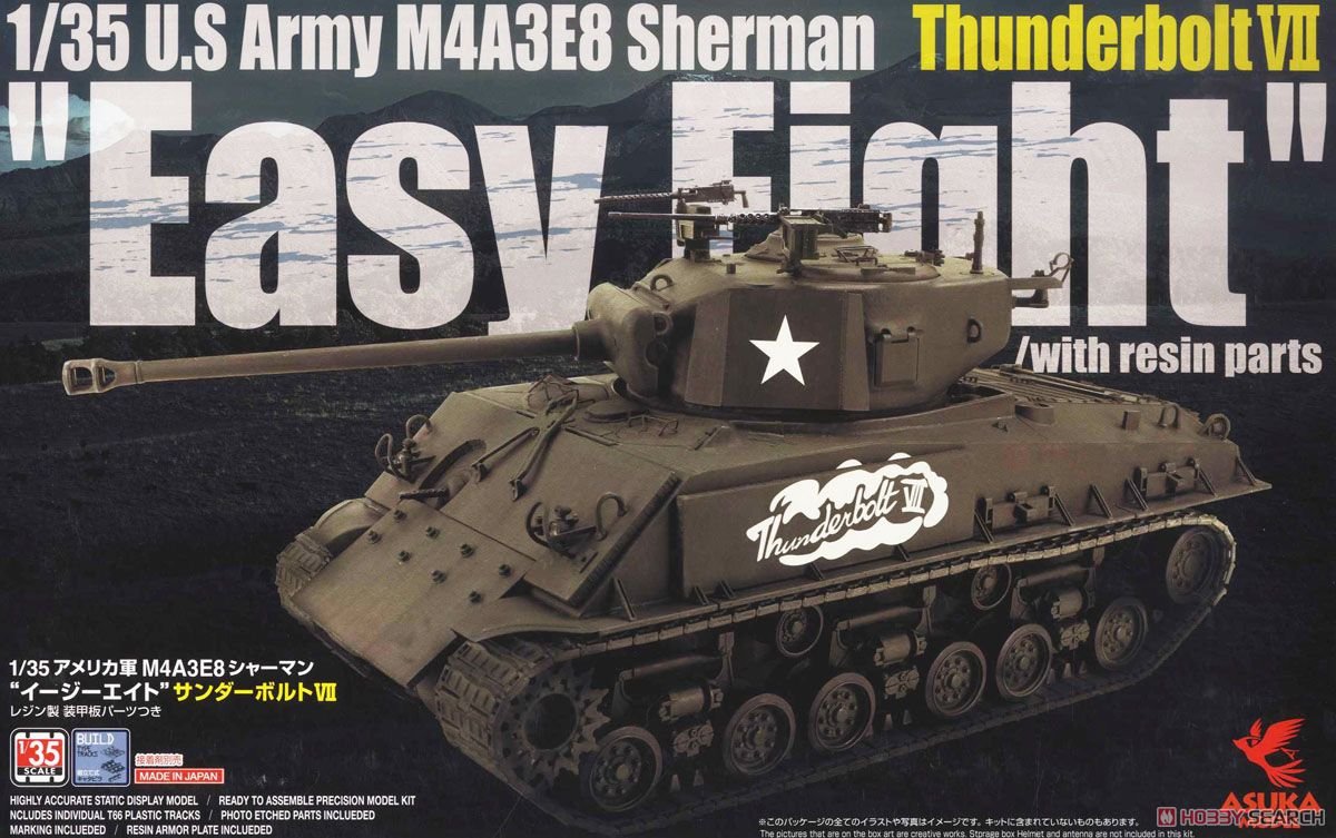 Asuka 35-040 US Army M4A3E8 Sherman Easy Eight Thunderbolt VII avec pièces en résine 1/35