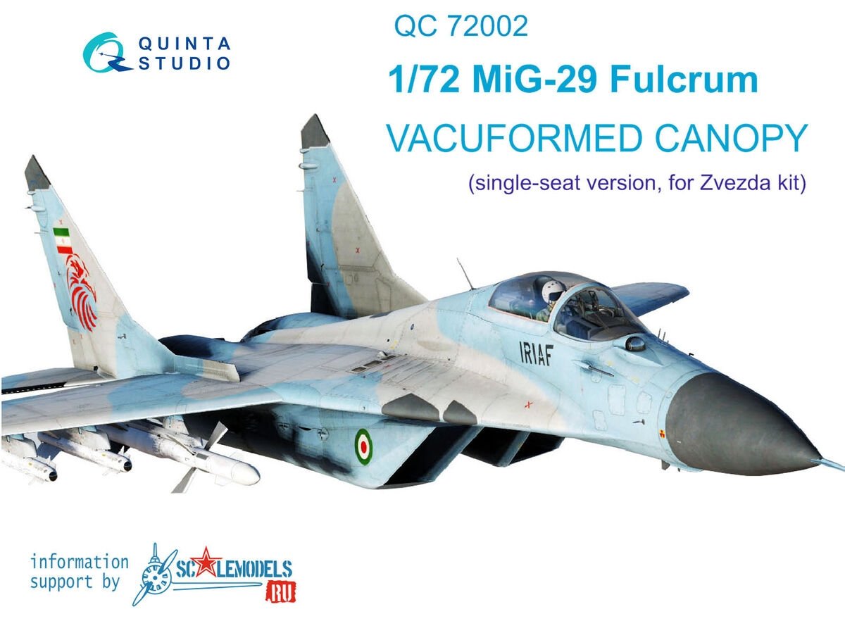 Quinta Studio QC72002 MiG-29 vacuformed clear canopy 2 pcs (for 7278, 7309 Zvezda kit) 1/72
