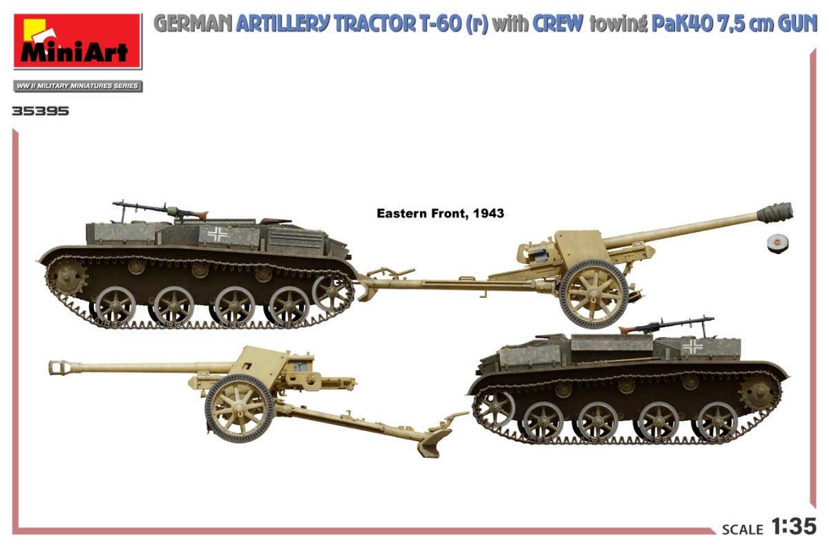 MiniArt 35395 Tracteur d&amp;#39;artillerie allemand T-60(r) et son équipage remorquant un canon PaK40 1/35 – image 3