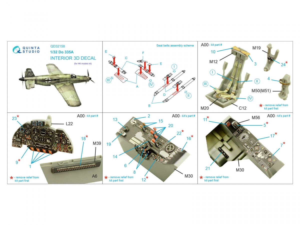 Quinta Studio QD32158 Do 335A 3D-Printed &amp;amp; coloured Interior on decal paper (HK models) 1/32 – imagen 2