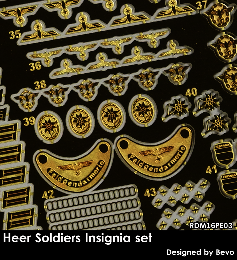 RADO Miniatures RDM16PE03 Set d&amp;#39;insignes de soldats de la Heer - Set photogravé 1/16