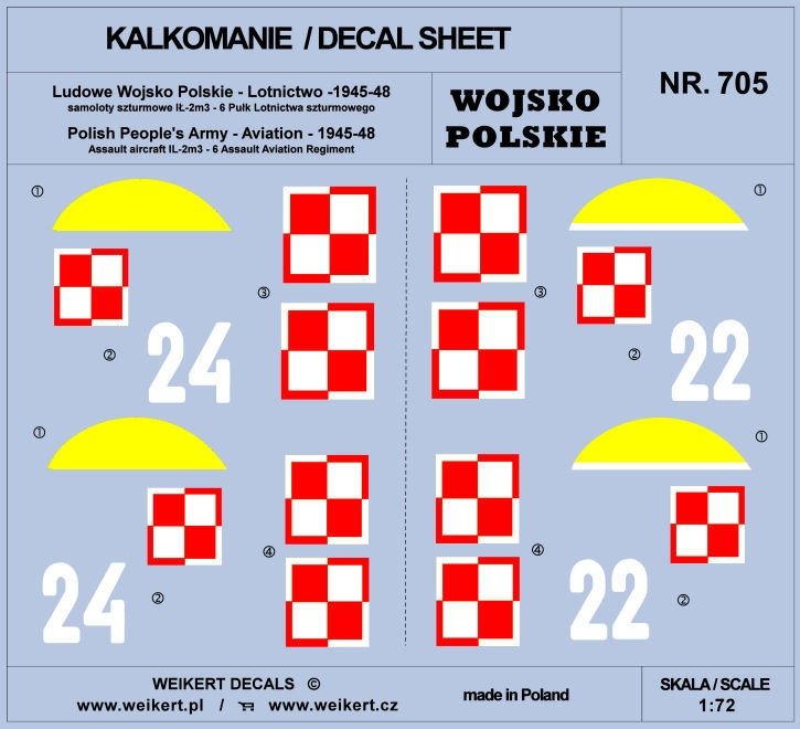 Weikert Decals DEC705 Polish Army - Ił2M3 attack aircraft - 6th Assault Aviation Regiment 1/72
