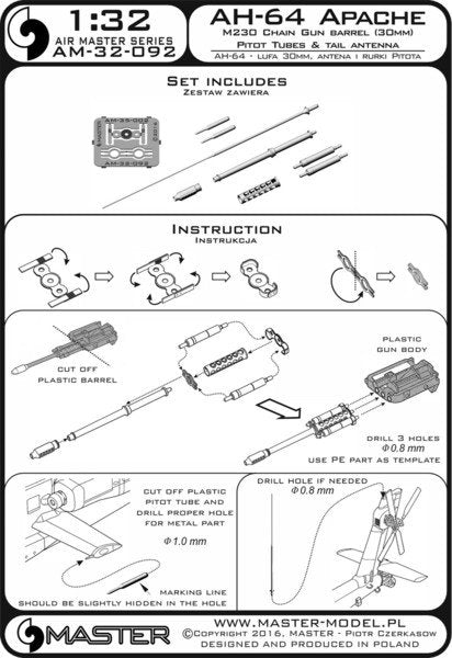 Master AM-32-092 AH-64 Apache - M230 Chain Gun barrel (30mm), Pitot Tubes and tail antenna (resin, PE and turned parts) 1/32 – imagen 6
