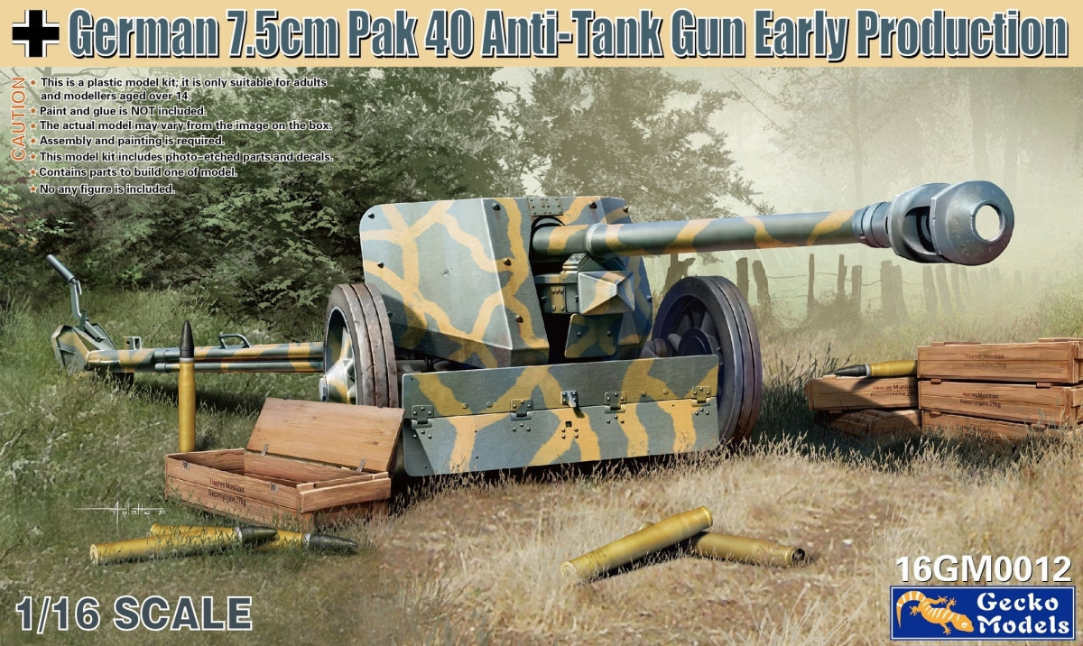 Gecko Models 16GM0012 German 7,5 cm Pak 40 Anti-Tank Gun Early Prod. 1/16