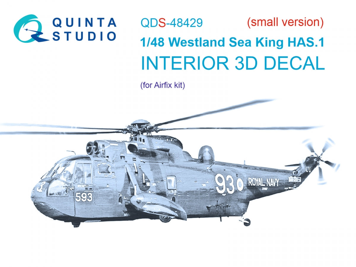 Quinta Studio QDS-48429 Westland Sea King HAS.1 3D-Printed &amp;amp; coloured Interior on decal paper (Airfix) (Small version) 1/48