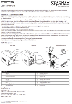 Sparmax AC501XZ Zeta Mini Air Compressor With Smart Stop Hanger And 2m Hose – immagine 5