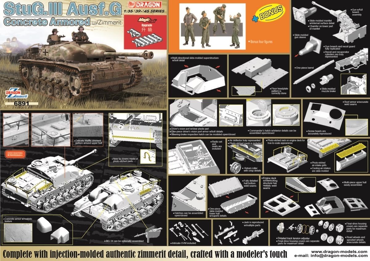 Dragon 6891 StuG.III Ausf.G Blindé en béton avec Zimmerit (Chenille magique et figurine bonus incluses) 1/35