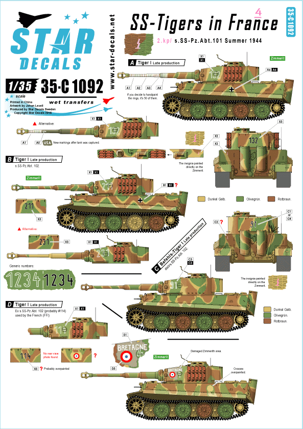 Star Decals 35-C1092 SS-Tigers en France n° 4 1/35