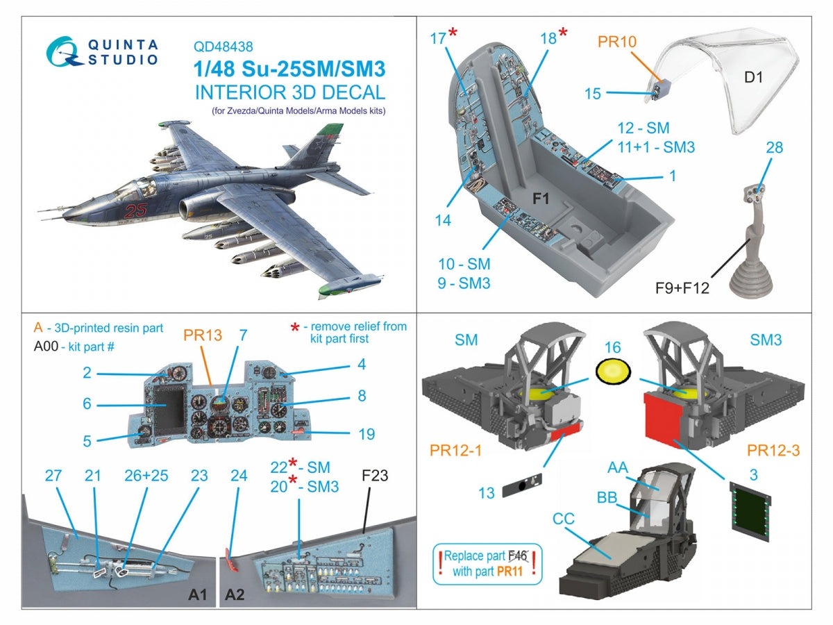 Quinta Studio QD+48438 Su-25SM/SM3 3D-Printed coloured Interior on decal paper (Zvezda/Quinta Models/Arma Models) 1/48 – imagen 7