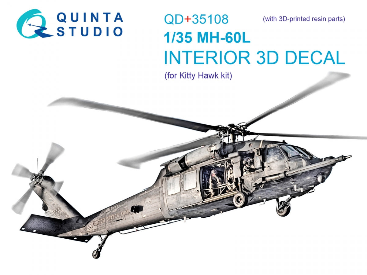 Quinta Studio QD+35108 MH-60L 3D-Printed &amp; colored Interior on decal paper (Kitty Hawk) (with 3D-printed resin parts) 1/35