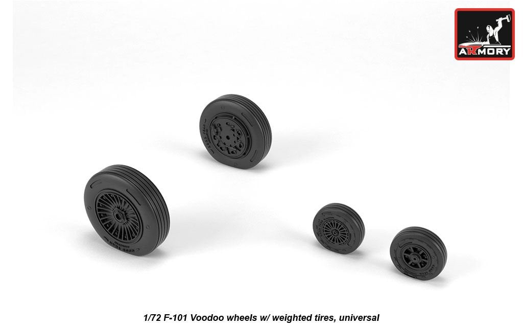 Armory Models AW72321 F-101 Voodoo wheels w/ optional nose wheels &amp;amp; weighted tires 1/72 – immagine 2
