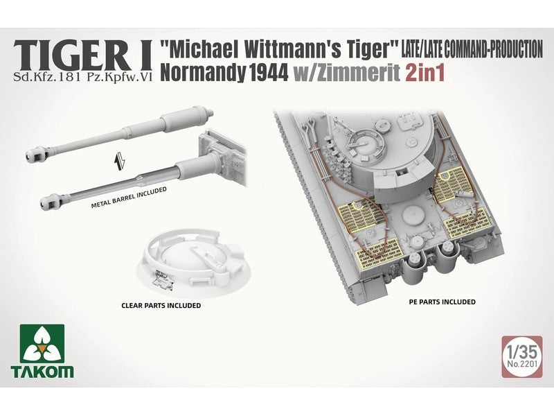 Takom 2201 Tiger I Late Production w/zimmerit Normandy 1944 Sd.Kfz. 181 Pz.Kpfw. VI Ausf. E &amp;quot;Michael Wittmann&amp;#39;s Tiger&amp;quot;(Late/Late Command) 1/35 – imagen 6