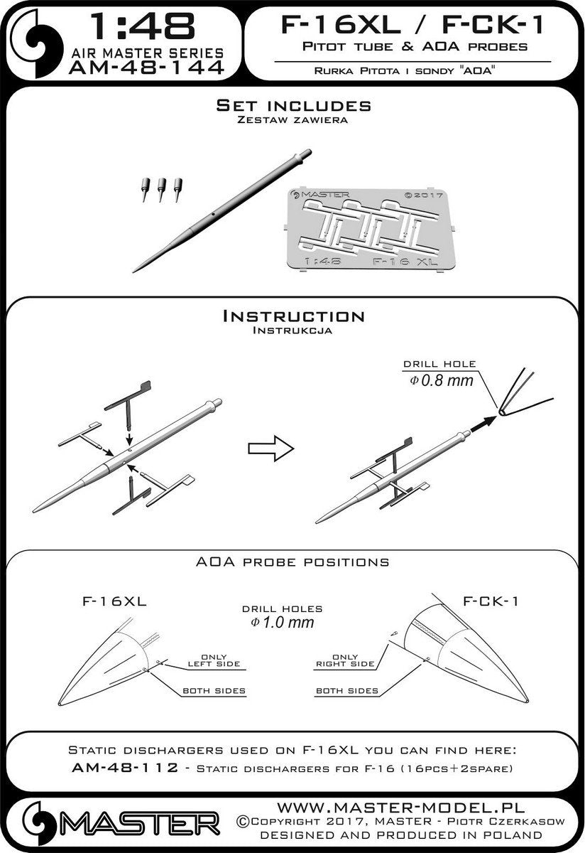 Master AM-48-144 F-16XL / F-CK-1 Prototypes Tube Pitot et sondes AOA (1/48) – image 4