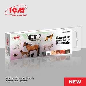 Coffret de 6 peintures acryliques ICM 3061 pour animaux, 12 ml