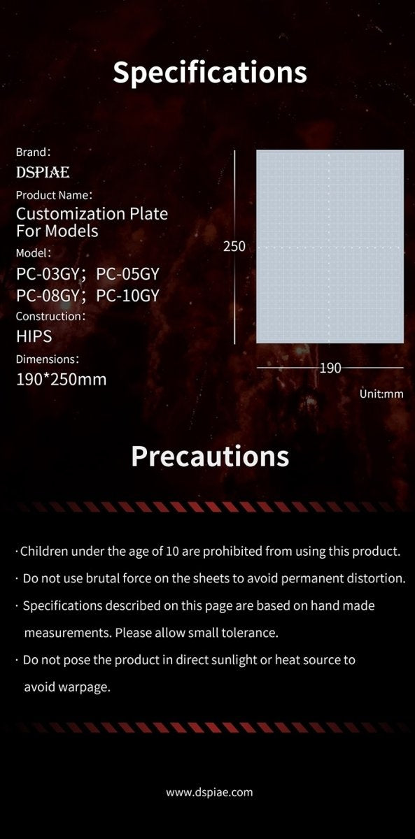 DSPIAE PC-03GY Customization plate for models 0.3mm (190x250mm) 3 PCS / Plastikowa Karta do Modelowania – imagen 2