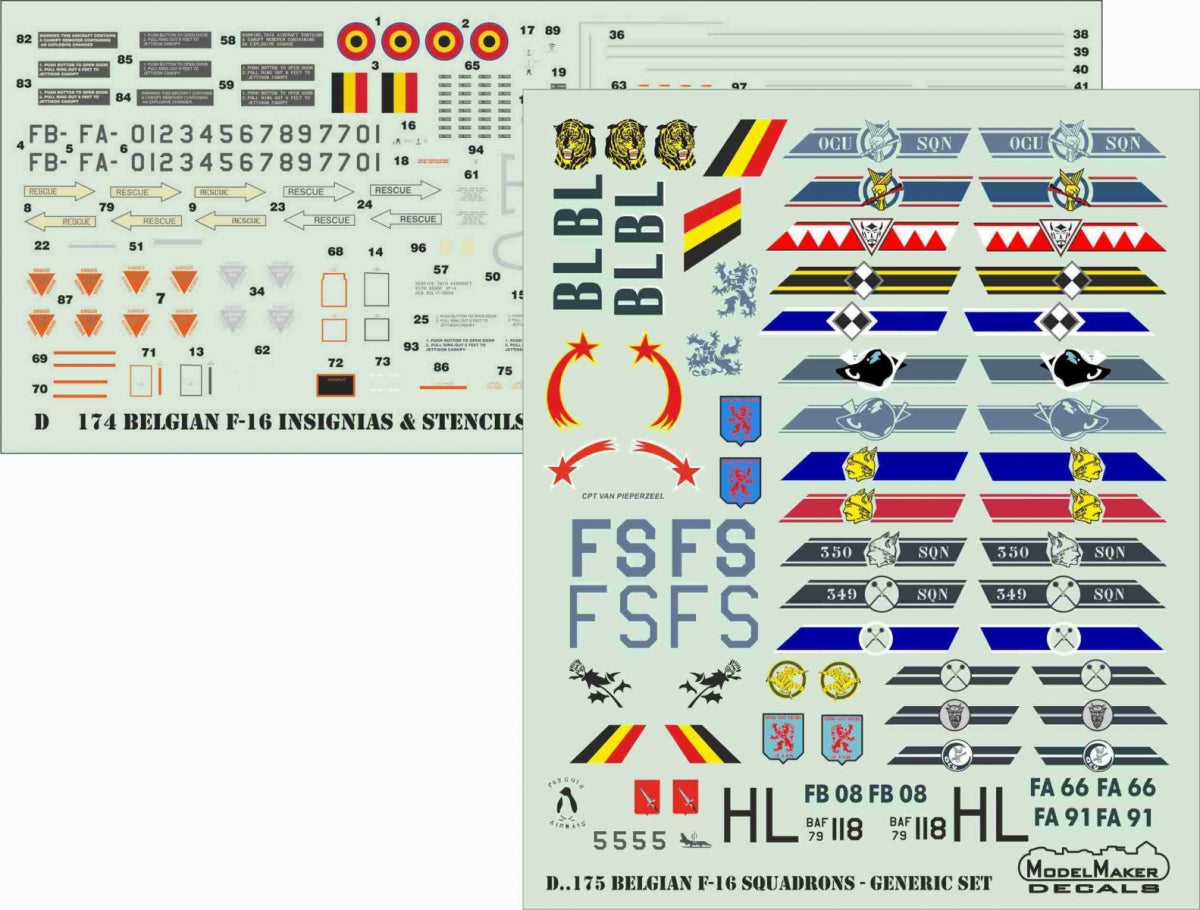 ModelMaker Decals D48175 Belgian F-16 Squadrons GENERIC SET 1/48 – immagine 2