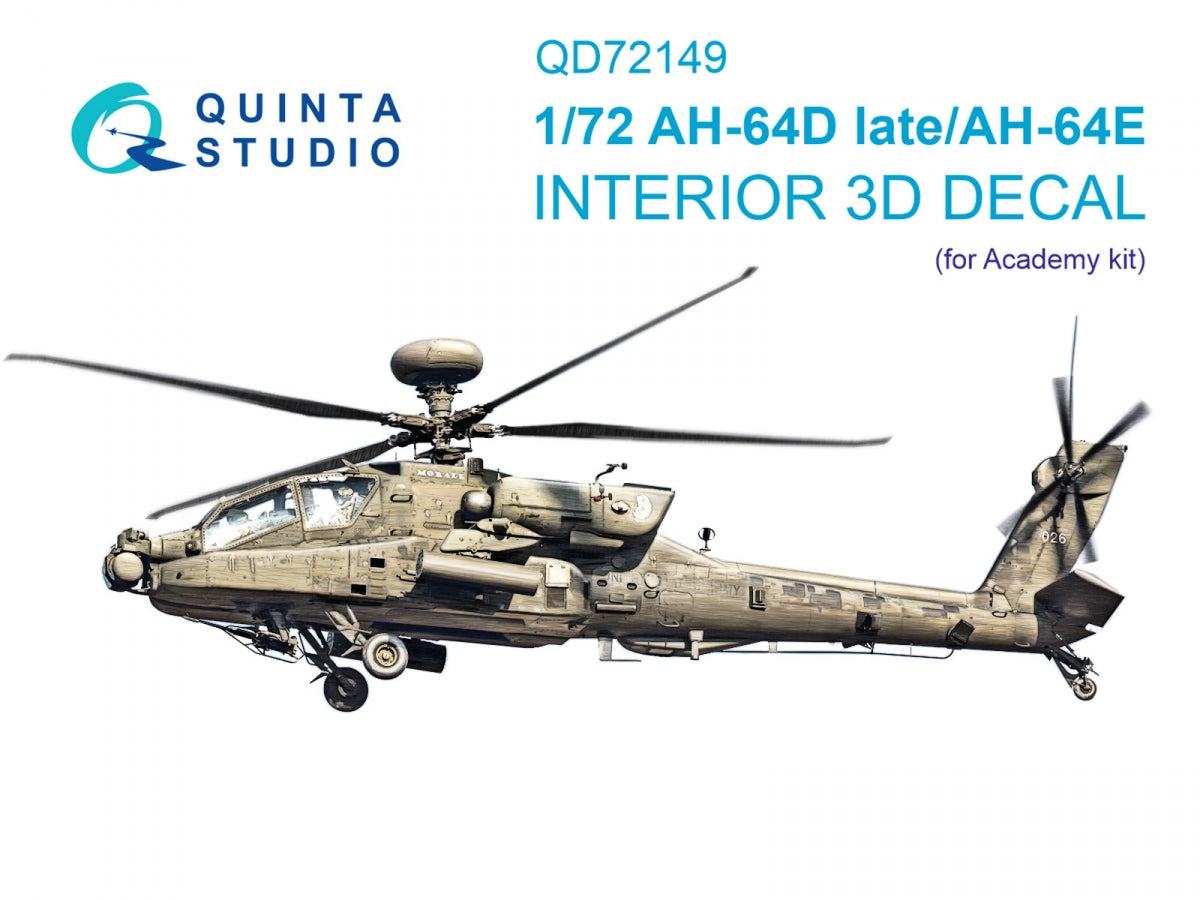 Intérieur coloré imprimé en 3D sur papier décalcomanie (Academy) Quinta Studio QD72149 AH-64D tardif/AH-64E 1/72