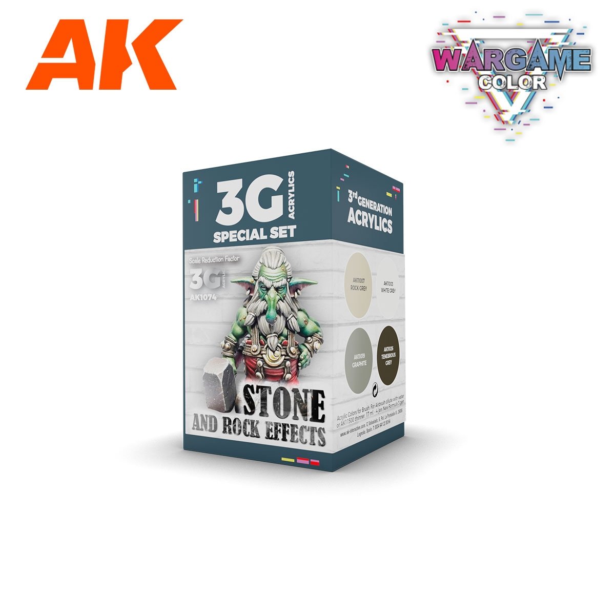 AK Interactive AK1074 WARGAME COLOR SET. STONE AND ROCK EFFECTS. 4x17 ml