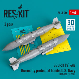 RESKIT RS48-0466 GBU-31 (V) 4/B thermally protected bombs U.S. Navy (2 pcs) (3D Printed) 1/48