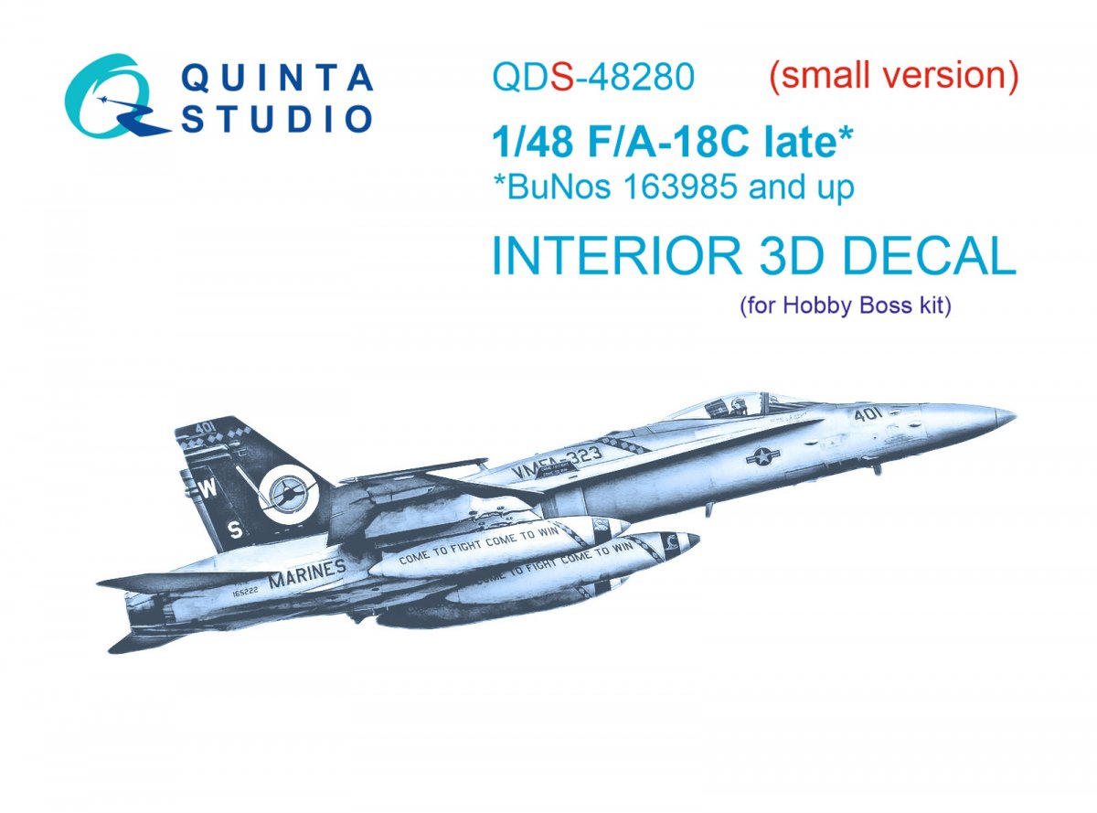 Intérieur imprimé en 3D et coloré sur papier décalcomanie Quinta Studio QDS-48280 F/A-18C (version tardive) (petite version) 1/48