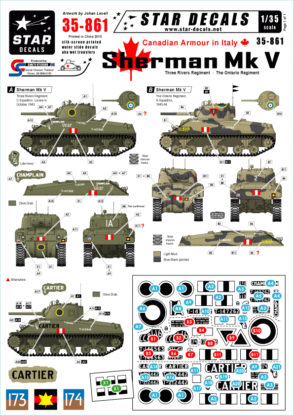 Star Decals 35-861 Canadian Armor in Italy 1/35