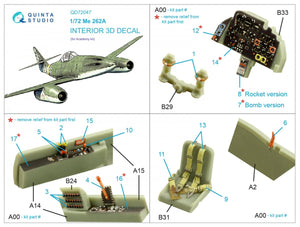 Quinta Studio QD72047 Me-262A 3D-Printed &amp;amp; coloured Interior on decal paper (Academy) 1/72 – imagen 2