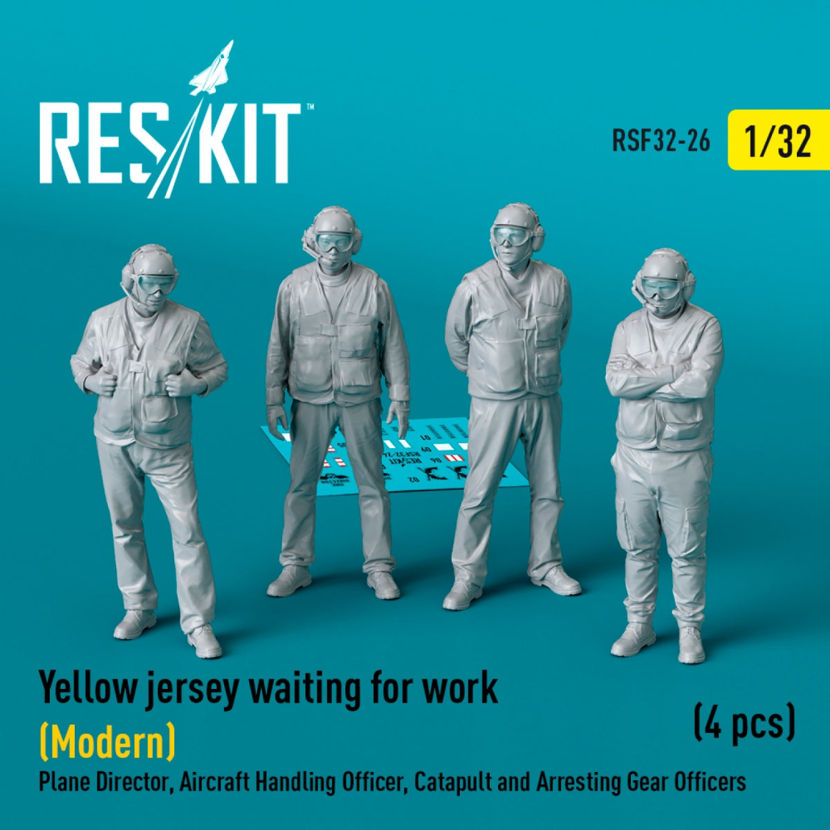 RESKIT RSF32-0026 Maillot jaune en attente de travail (Moderne) Directeur de vol, agent de manœuvre, agents de catapulte et d&amp;#39;appontage (4 pièces) (Impression 3D) 1/32