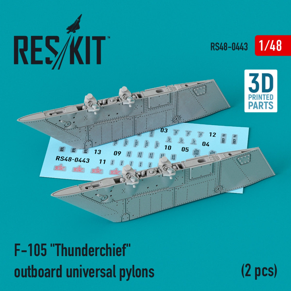 RESKIT RS48-0443 F-105 &amp;quot;THUNDERCHIEF&amp;quot; OUTBOARD UNIVERSAL PYLONS (2 PCS) (3D PRINTED) 1/48