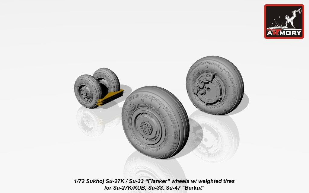 Armory Models AW72034 Sukhoj Su-27K / Su-33 Flanker wheels w/ weighted tires, front mudguard 1/72 – imagen 4
