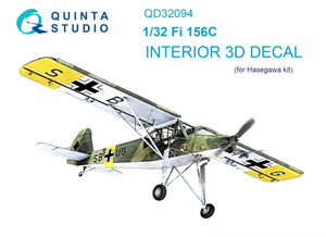 Quinta Studio QD32094 Fi 156C 3D-Printed &amp;amp; coloured Interior on decal paper (Hasegawa) 1/32