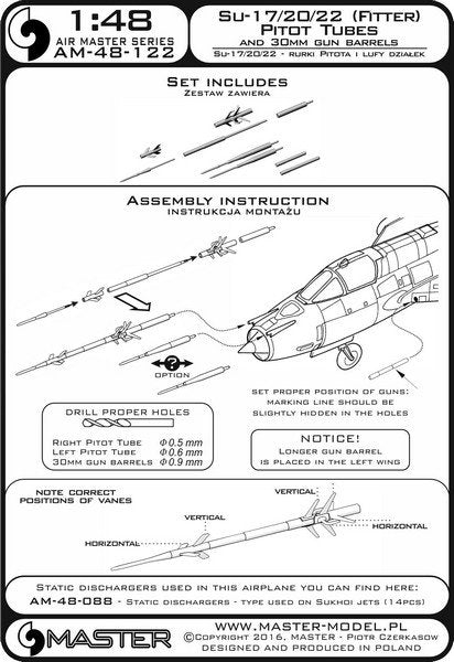 Master AM-48-122 Su-17, Su-20, Su-22 (Fitter) - Pitot Tubes and 30mm gun barrels 1/48 – Bild 4