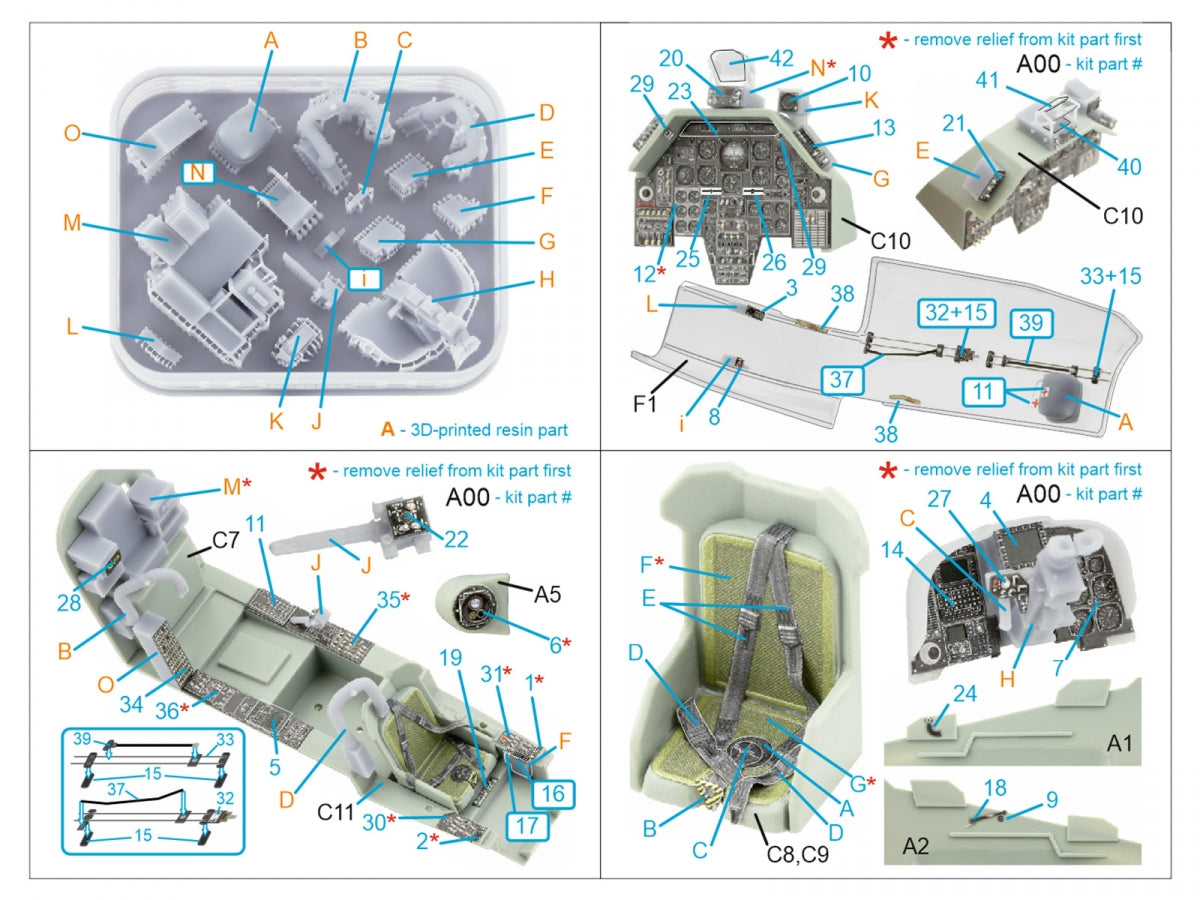 Intérieur coloré imprimé en 3D sur papier décalcomanie (Academy) pour Quinta Studio QD+35121 AH-1W (avec pièces en résine imprimées en 3D) à l&amp;#39;échelle 1/35 – image 2