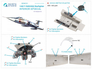 Quinta Studio QD48151 F-104S-ASA 3D-Printed &amp;amp; coloured Interior on decal paper (Hasegawa) 1/48 – Bild 2