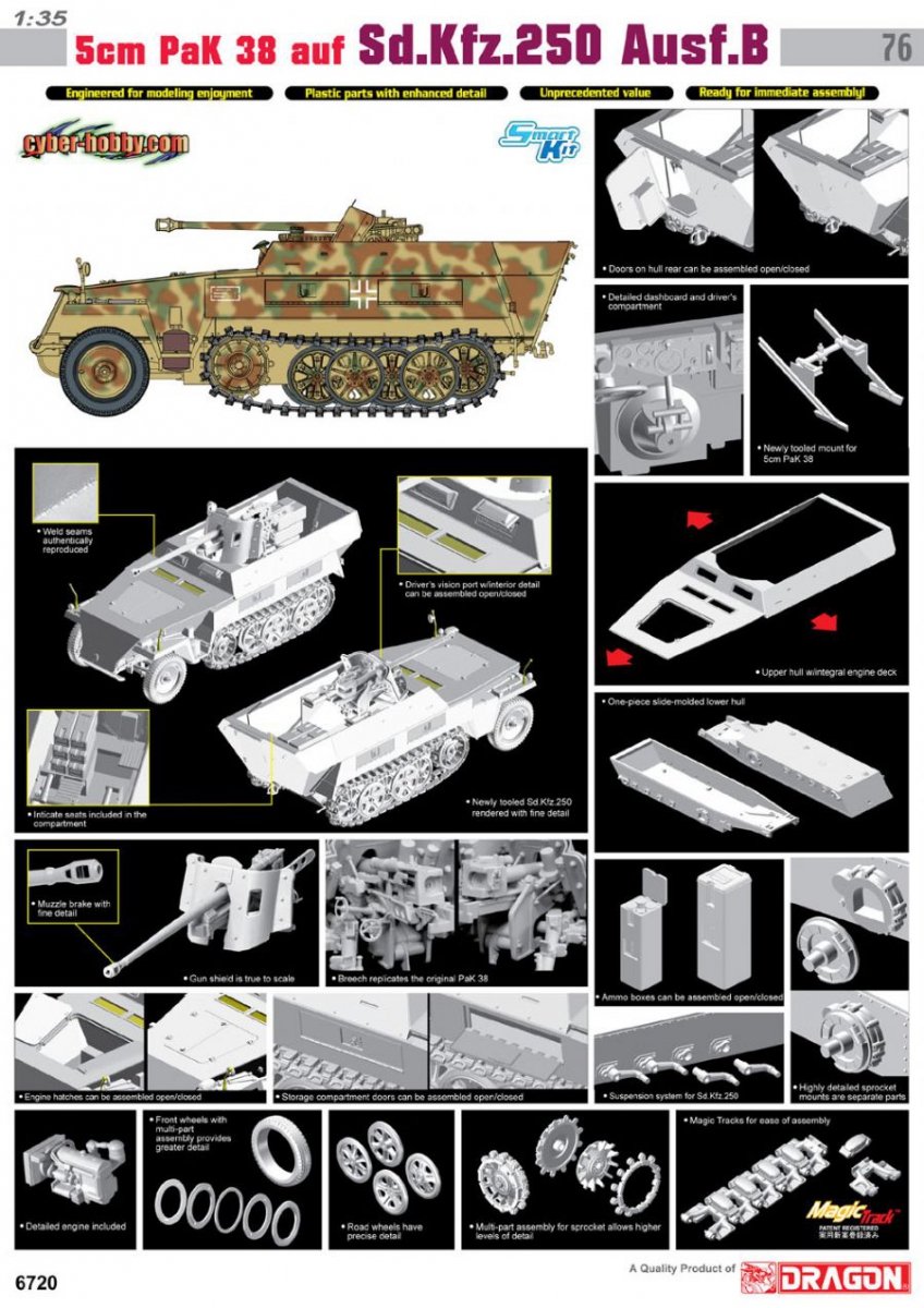 Cyber Hobby 6720 5cm PaK 38 auf Sd.Kfz.250 Ausf.B 1/35 – imagen 2