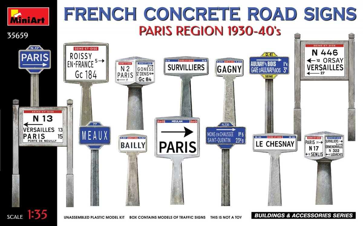 MiniArt 35659 FRENCH CONCRETE ROAD SIGNS. PARIS REGION 1930-40’s 1/35