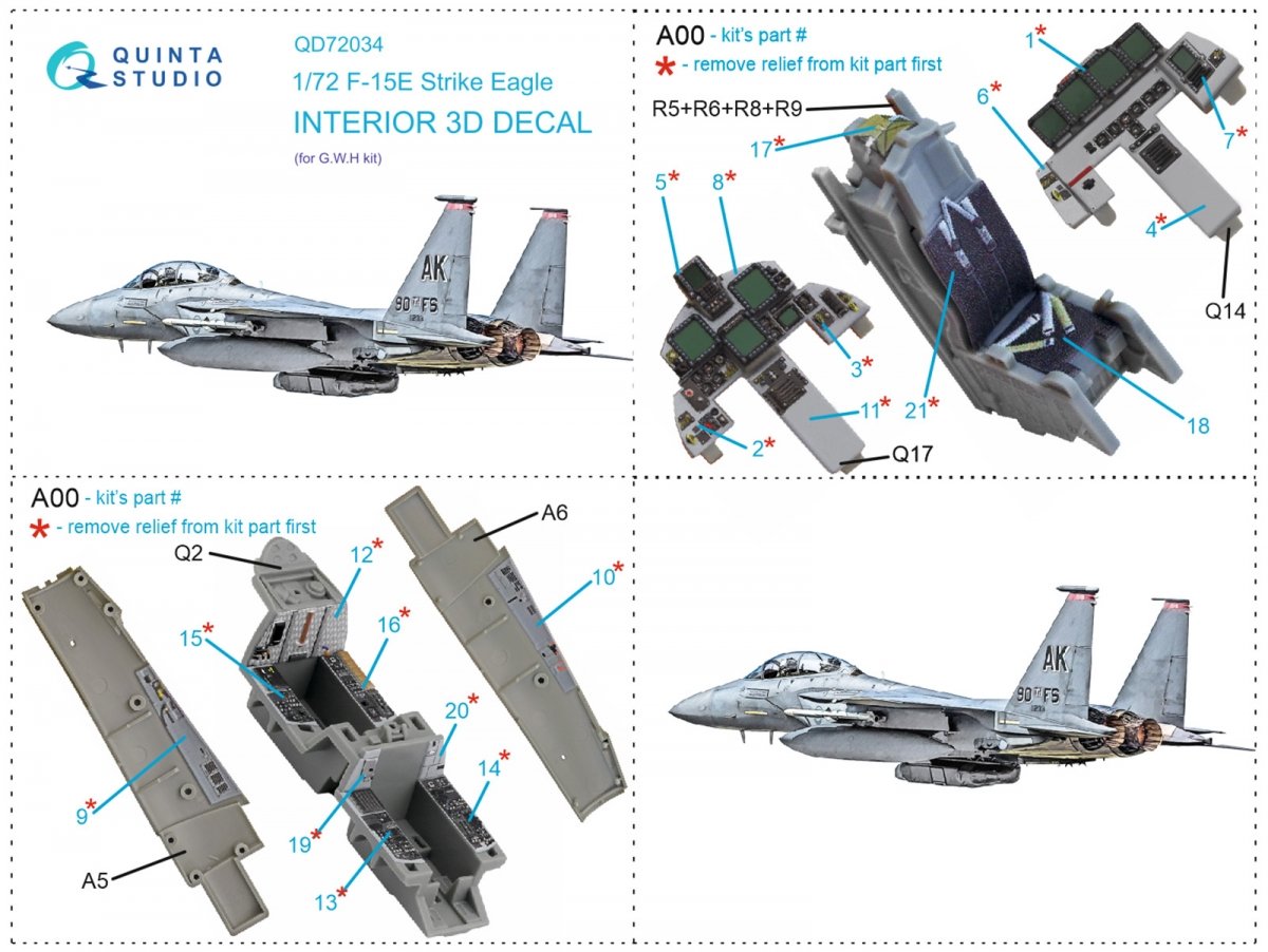 Quinta Studio QD72034 F-15E 3D-Printed &amp;amp; coloured Interior on decal paper (GWH) 1/72 – imagen 14