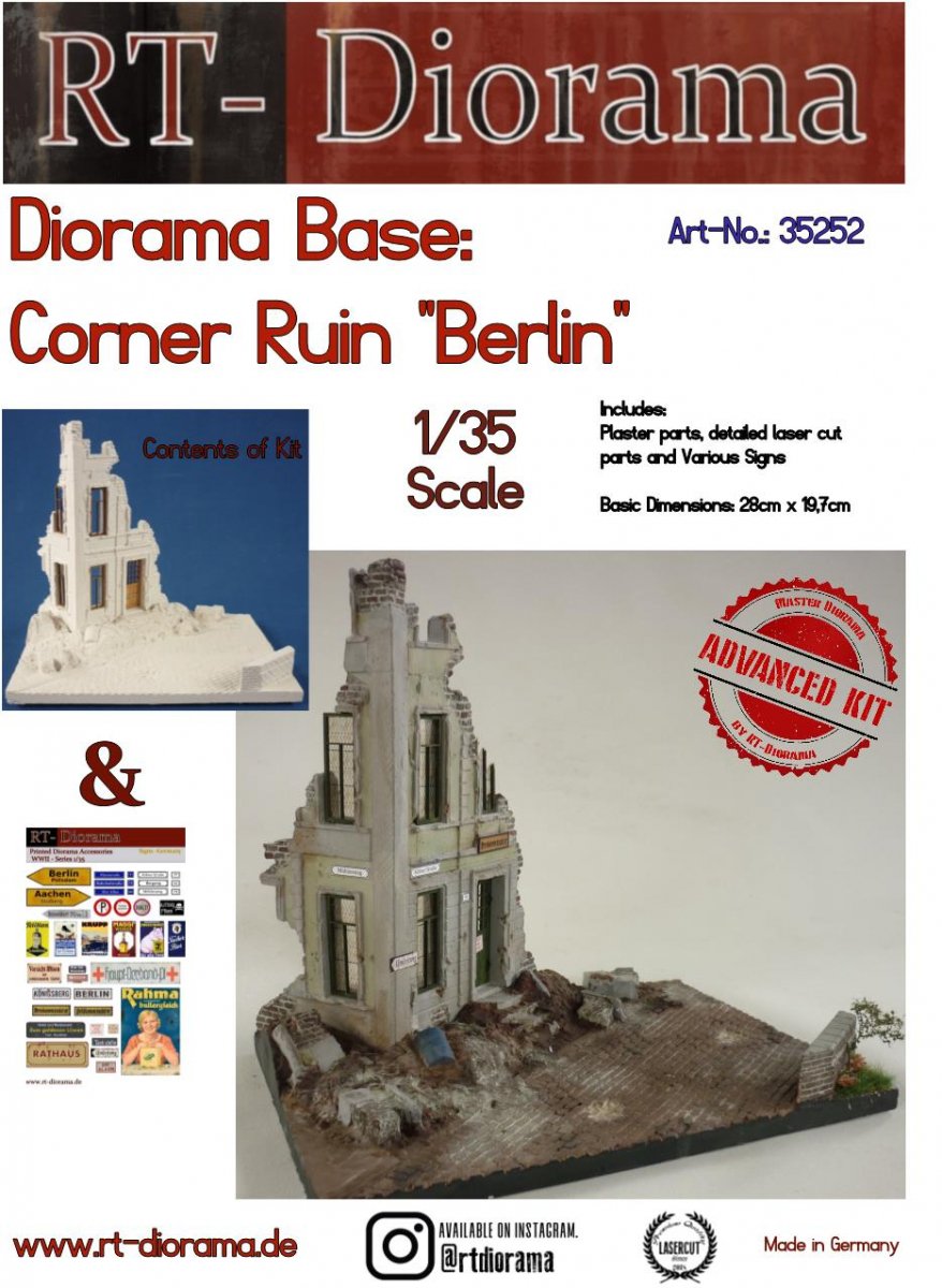 RT-Diorama 35252 Socle de diorama : Ruines d&amp;#39;angle de Berlin 1/35