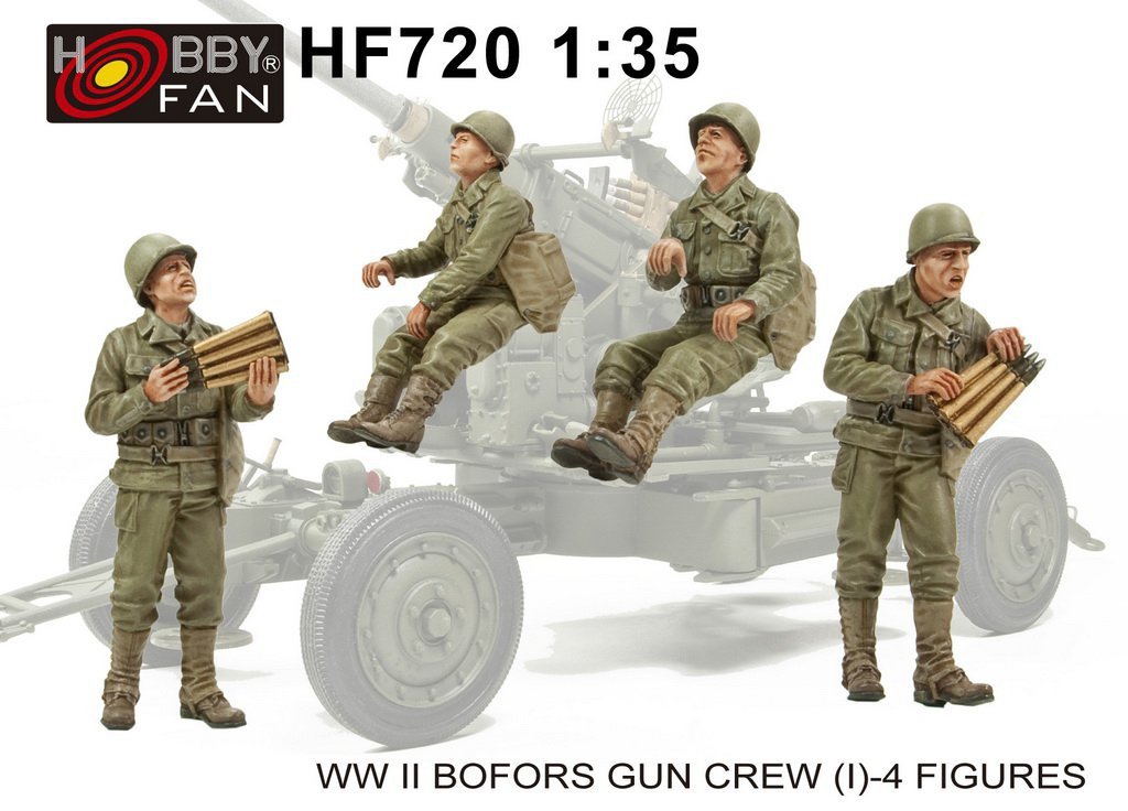 Hobby Fan HF720 WW II Bofors Gun Crew (I)-4 FIGURES