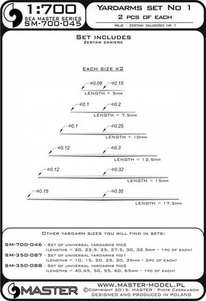 Master SM-700-045 Set of universal yardarms No1 (lengths = 5, 7.5, 10, 12.5, 15, 17.5mm - 2pcs of each) 1/700 – imagen 3